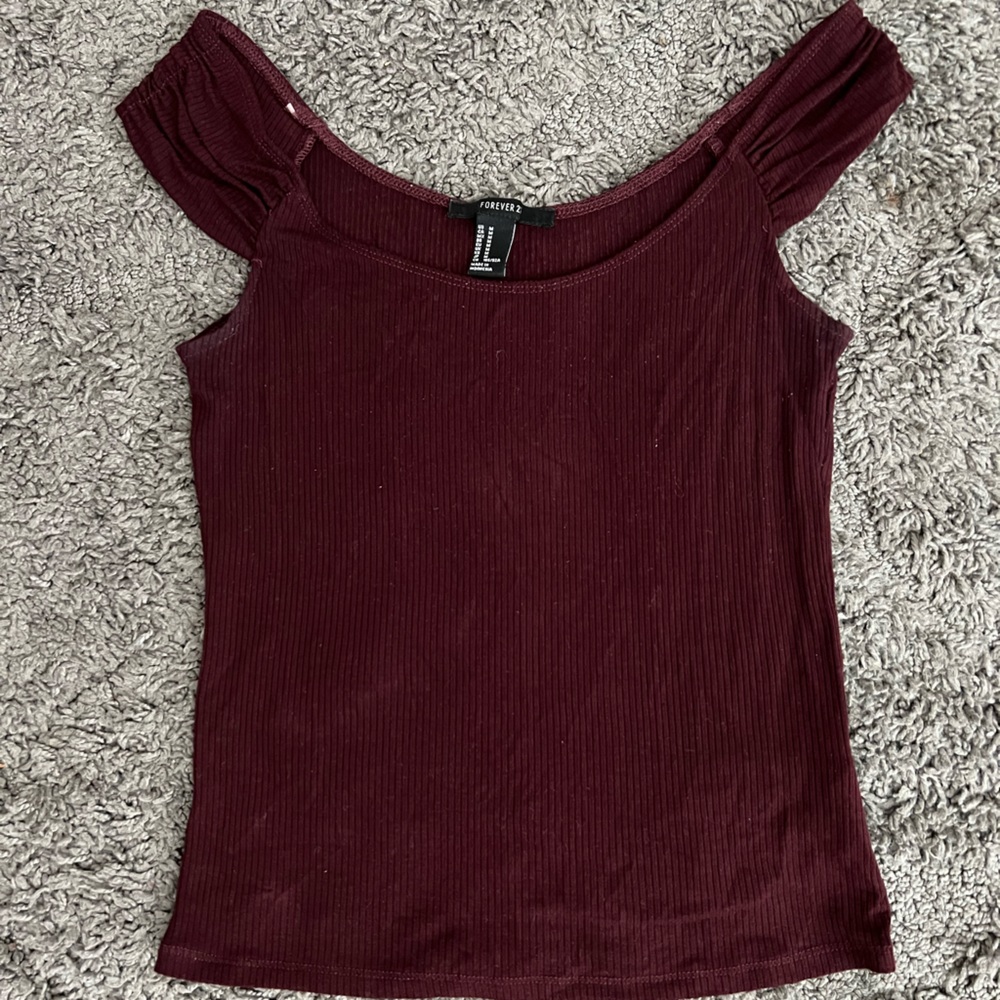 Forever 21 Burgundy Off-the-Shoulder Ribbed Crop Top Size Medium